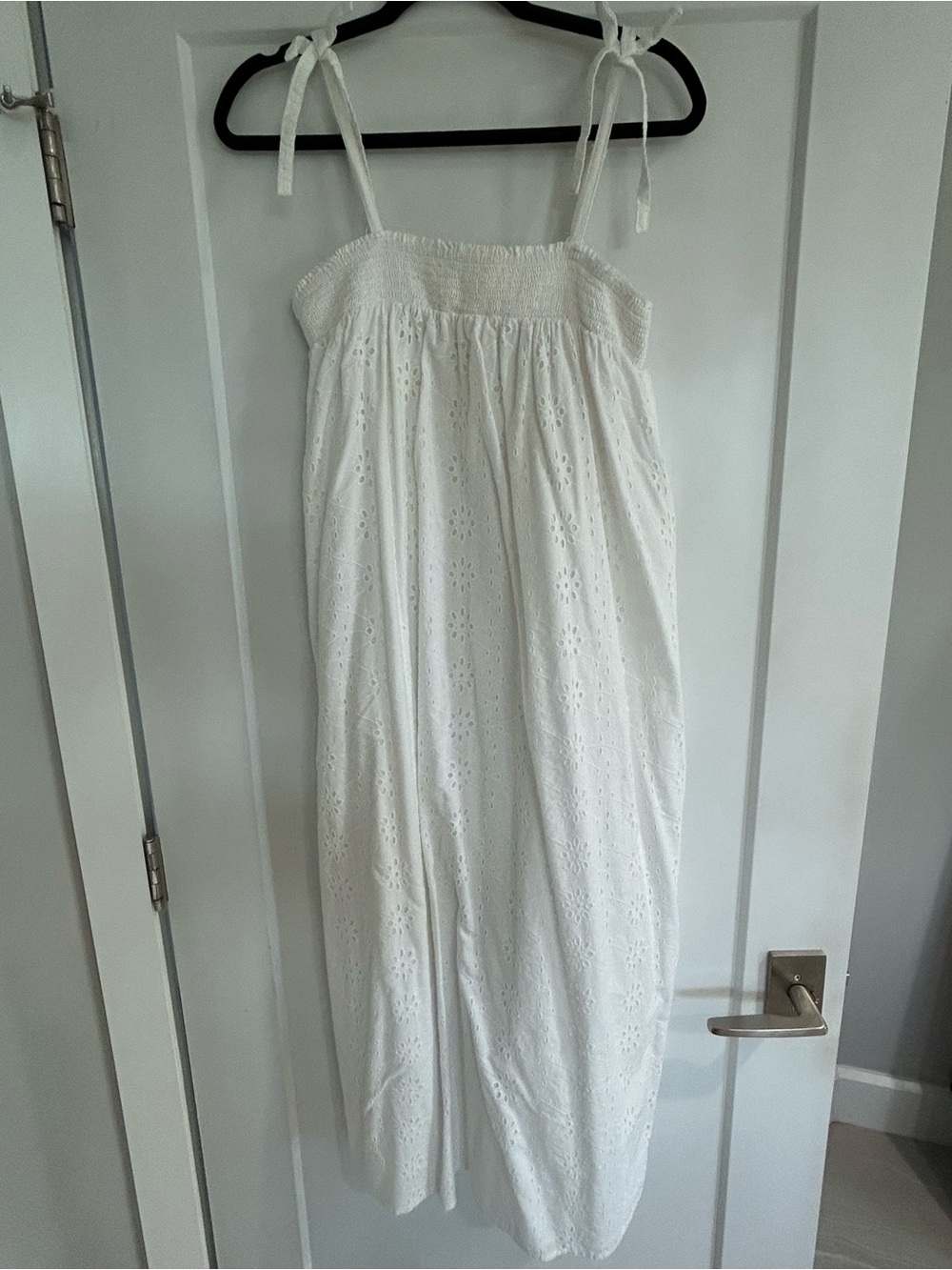 White Eyelet Maxi Dress with Tie Straps